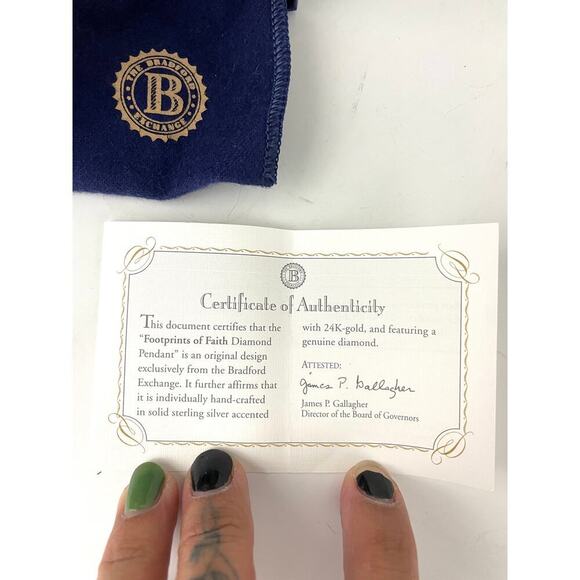 VTG BGE Sterling Silver Footprints of Faith Diamond Pendant Bradford Exchange - Picture 4 of 14